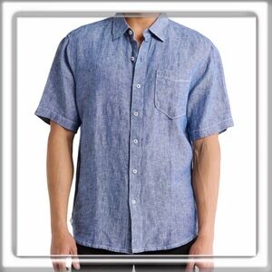 Tommy Bahama Party Breezer Short Sleeve 100% Linen Woven Shirt Blue Size XXL
